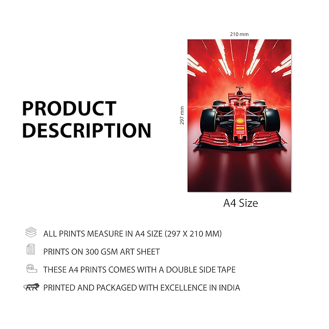 F1 Cars Wall Posters | 300 GSM Art paper (Set of 12)
