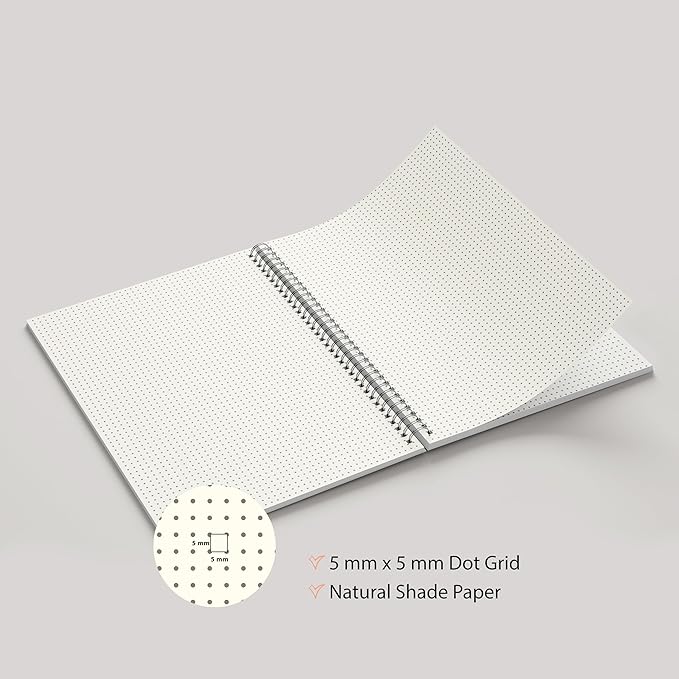 A4 Square and Dot Grid Notebook Combo | 5MM Square Graph Design | (Black 1)
