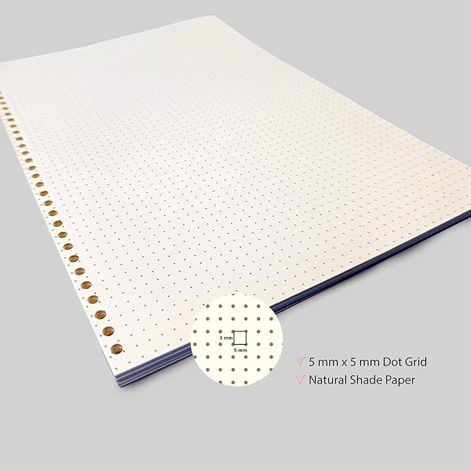 A4 Punched Loose Leaf Dot Grid Paper | Suitable for Spiral Binding (Green, A4)
