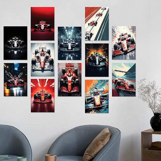 F1 Cars Wall Posters | 300 GSM Art paper (Set of 12)