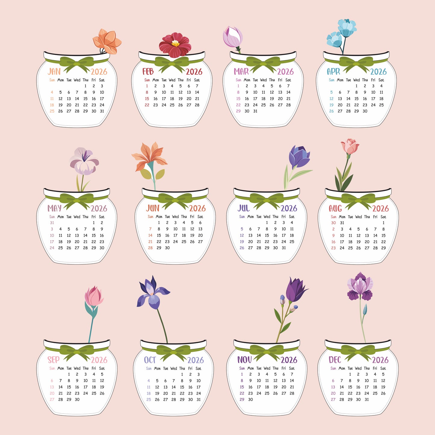 2026 Flower Desk Calendar