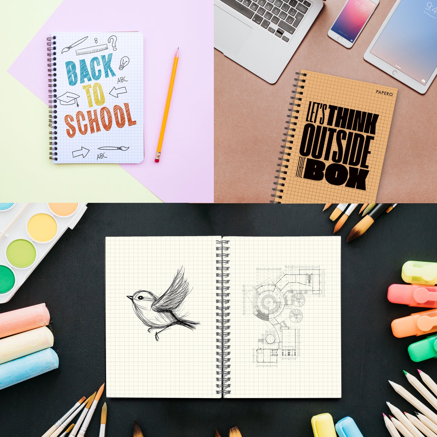 A5 Square Grid Notebook | 100 Pages | Design 1 | (Pack of 3)