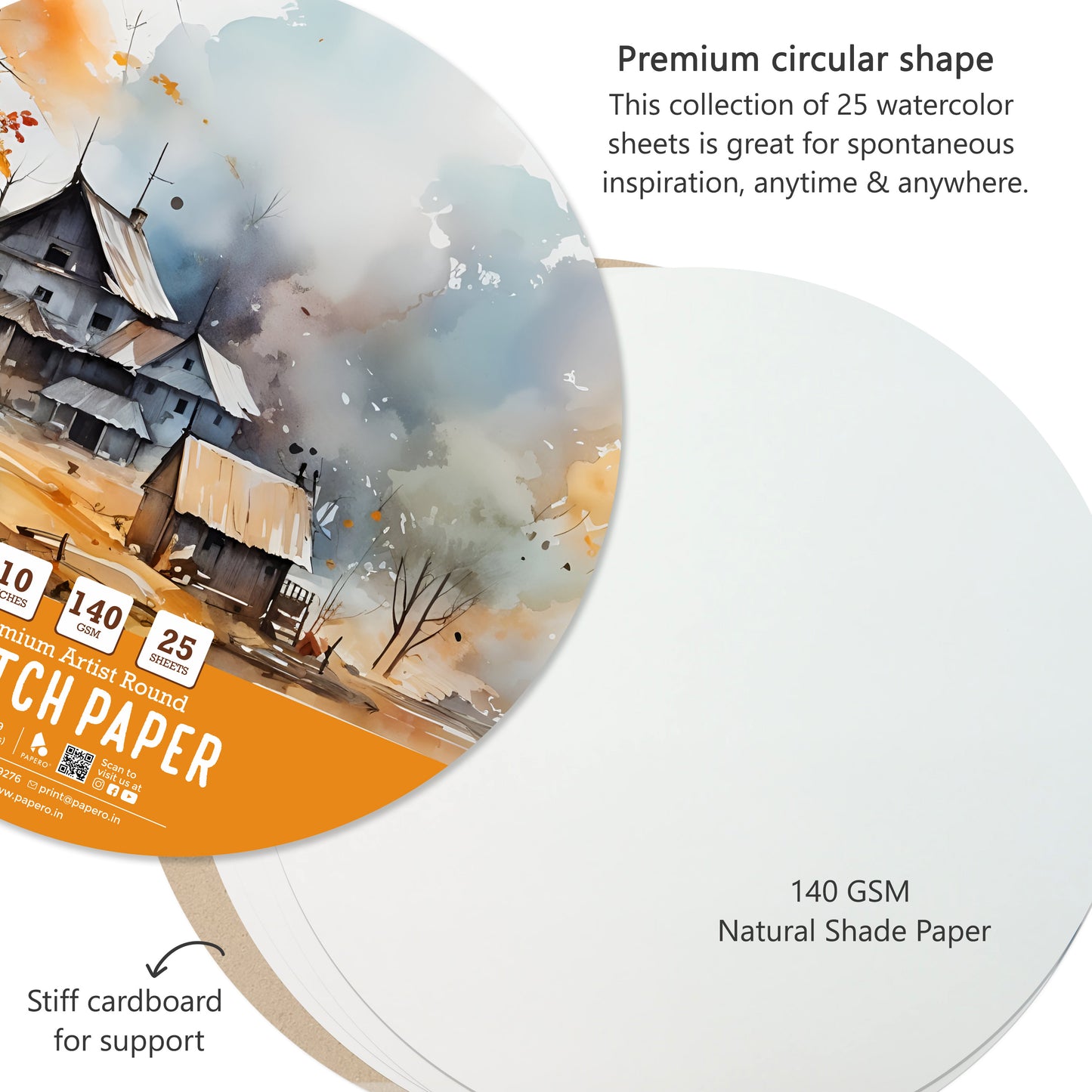 Round Loose Leaf Sketch Paper | 140 GSM | 10-Inch Diameter
