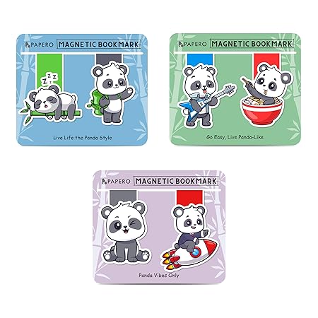 Panda-Themed Magnetic Bookmarks – Pack of 6