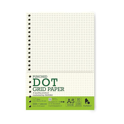 A5 Punched Loose Leaf Dot Grid Sheet/Paper | 80 GSM | 100 Sheets | (21 x 14.5 cm)