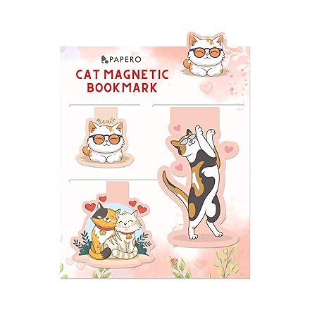 Cat-Themed Magnetic Bookmarks – Pack of 3 Cute