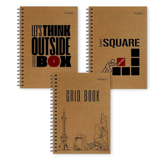 A5 Square Grid Notebook | 5MM Square Graph Design | A5 Size | 100 Pages | Design 2 | (Pack of 3)