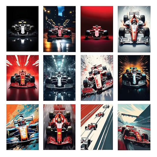F1 Cars Wall Posters | 300 GSM Art paper (Set of 12)