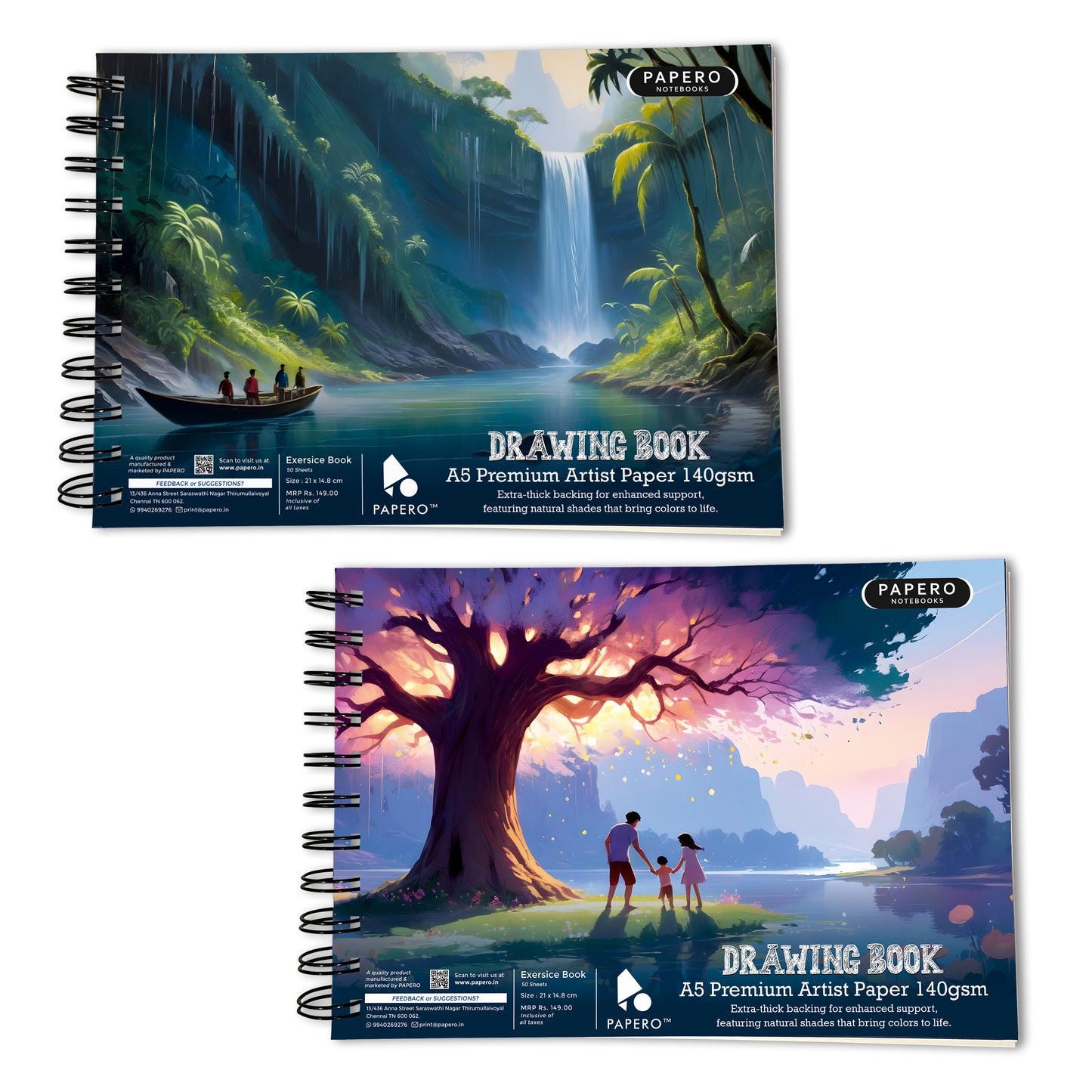 A5 Sketch  | Drawing Book – 140 GSM | Family Tree & Jungle Boat | Pack of 2