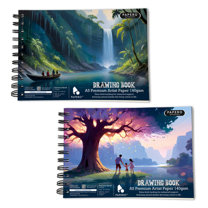 A5 Sketch  | Drawing Book – 140 GSM | Family Tree & Jungle Boat | Pack of 2