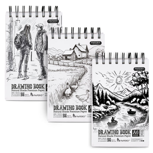 A6 Sketch | Drawing Book | Black & White | Pack of 3