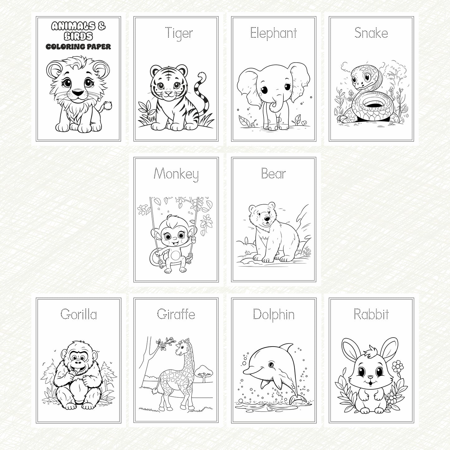 Kids Colouring Paper | 20 Animals & Birds-Themed Sheets