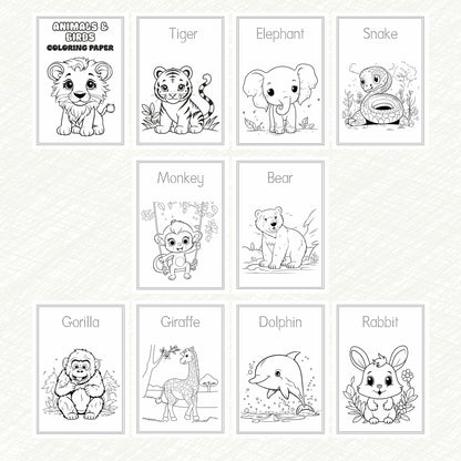 Kids Colouring Paper | 20 Animals & Birds-Themed Sheets