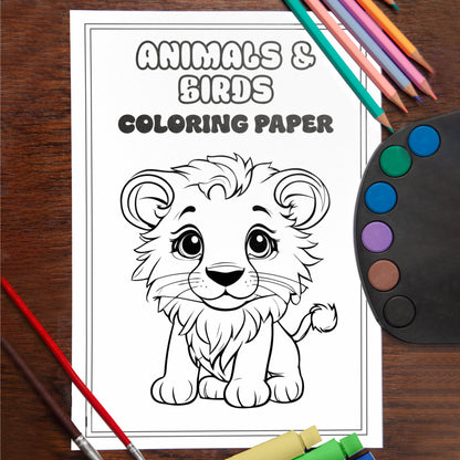 Kids Colouring Paper | 20 Animals & Birds-Themed Sheets