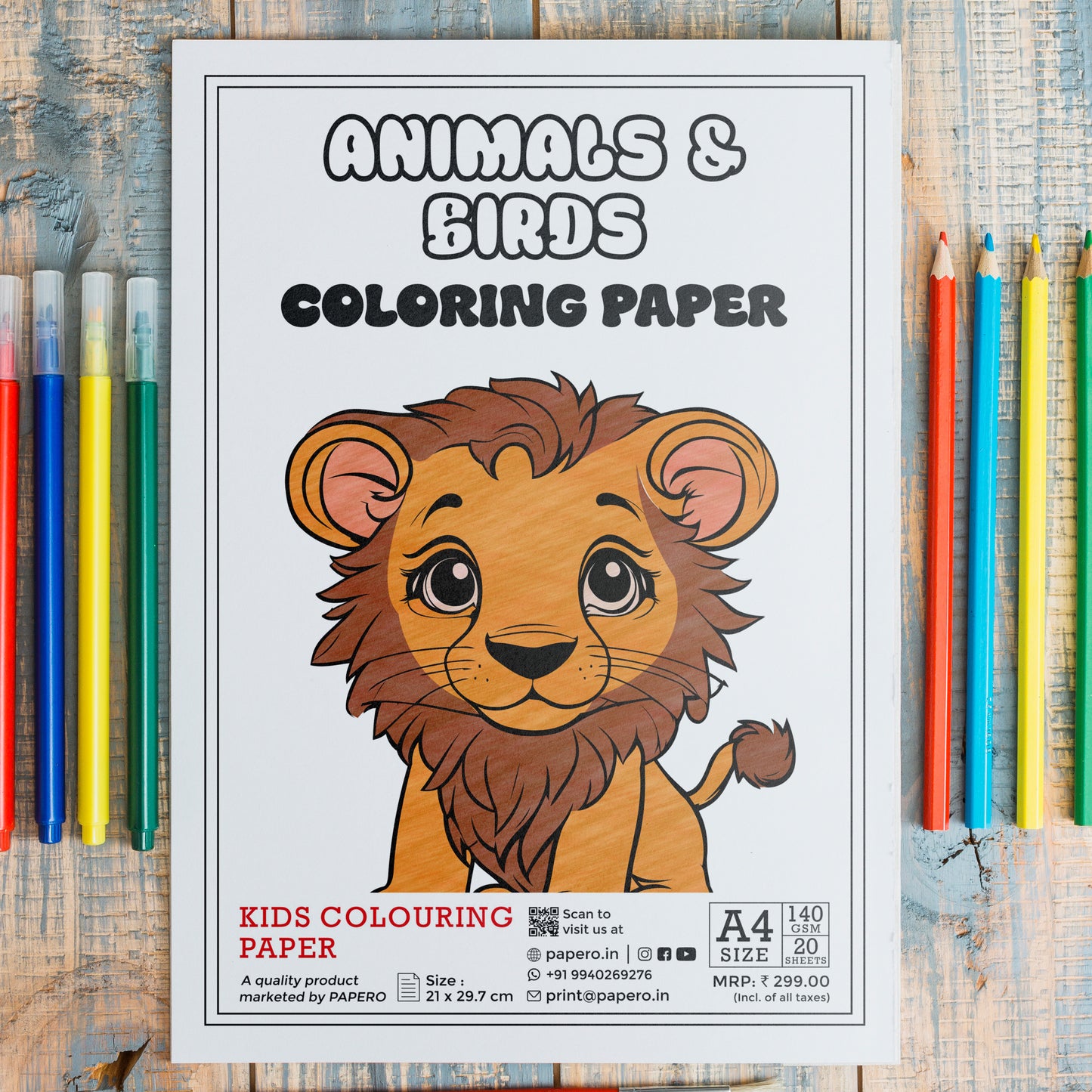 Kids Colouring Paper | 20 Animals & Birds-Themed Sheets