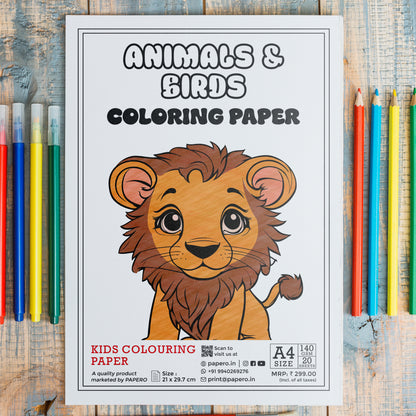 Kids Colouring Paper | 20 Animals & Birds-Themed Sheets