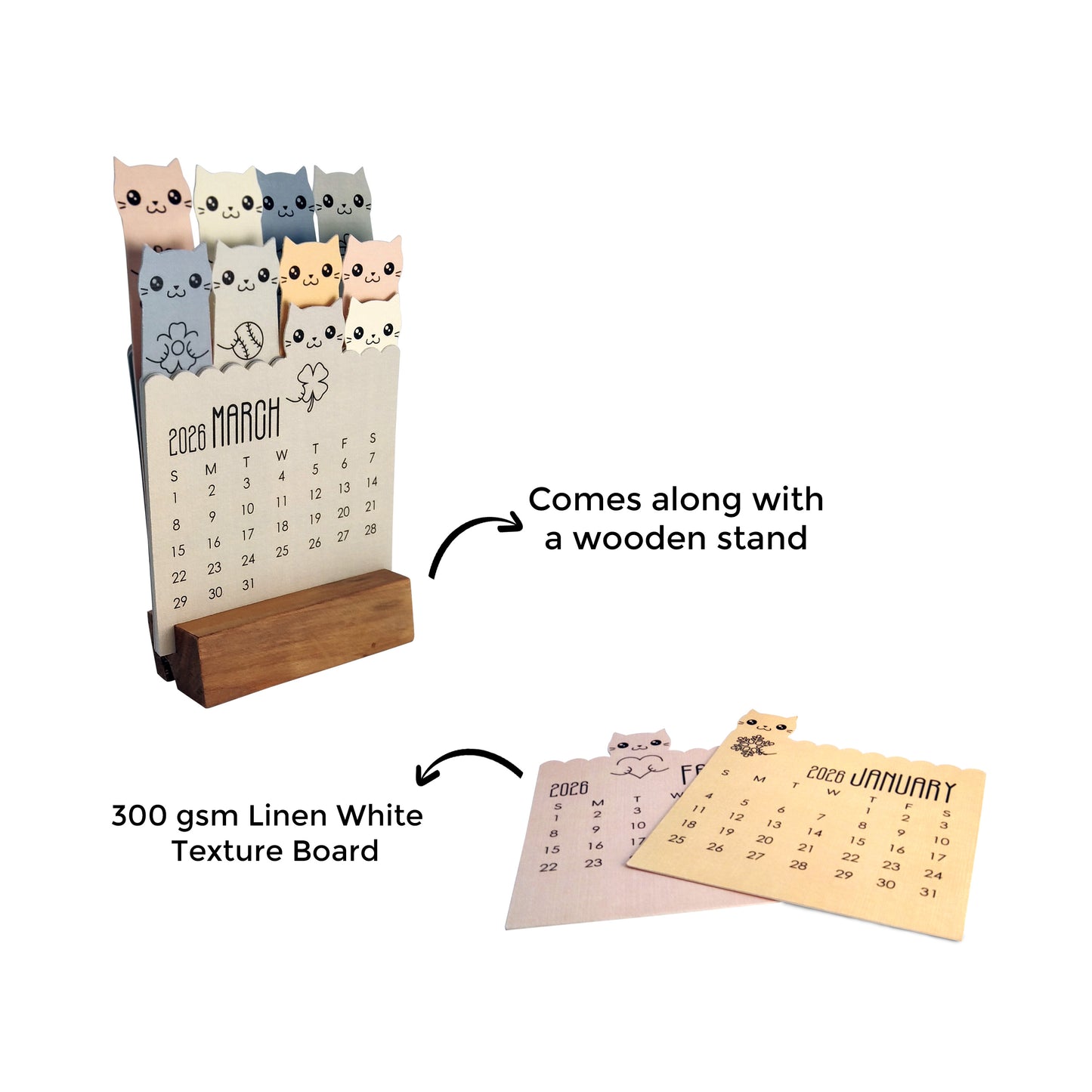 2026 Layer Cute Cat Desk Calendar