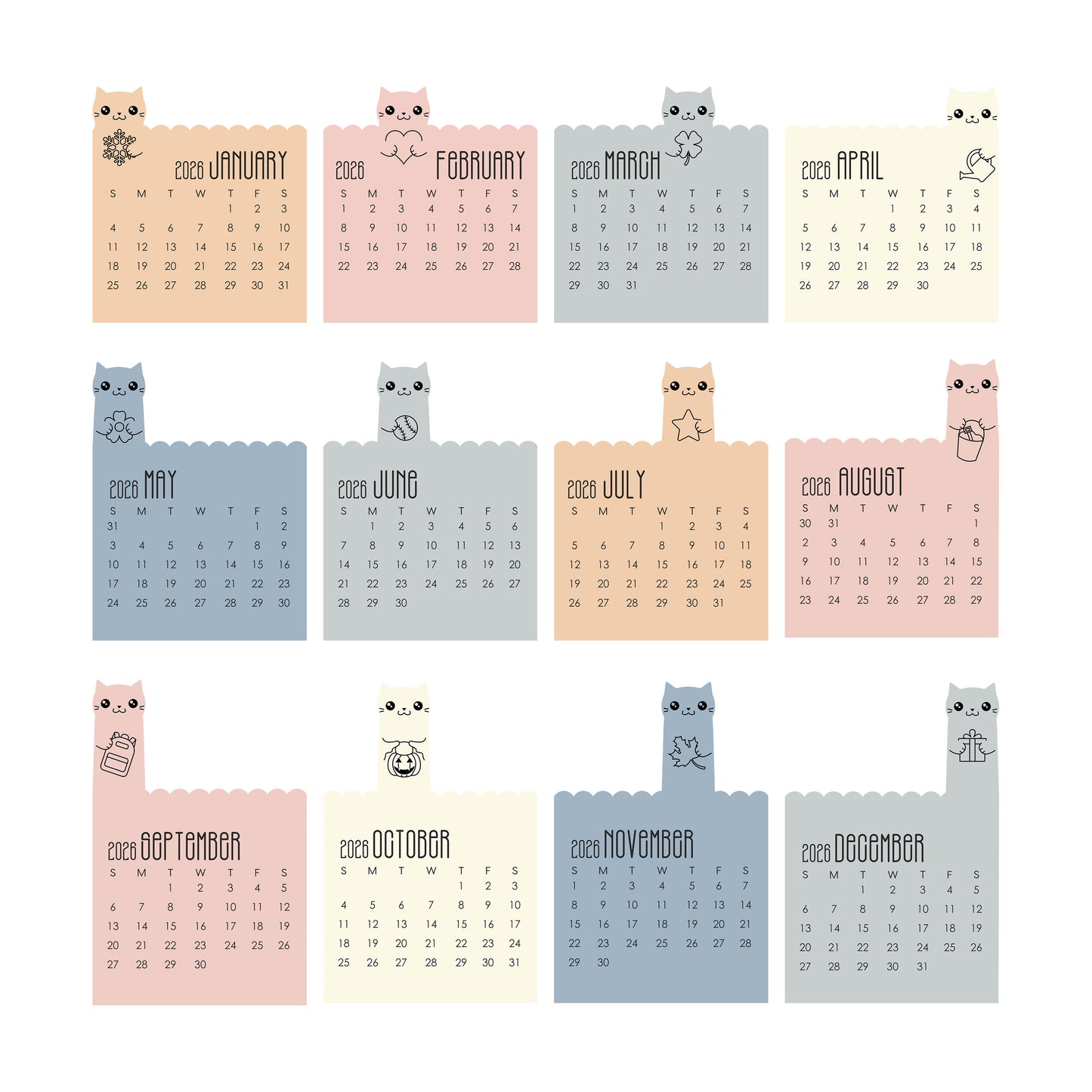 2026 Layer Cute Cat Desk Calendar