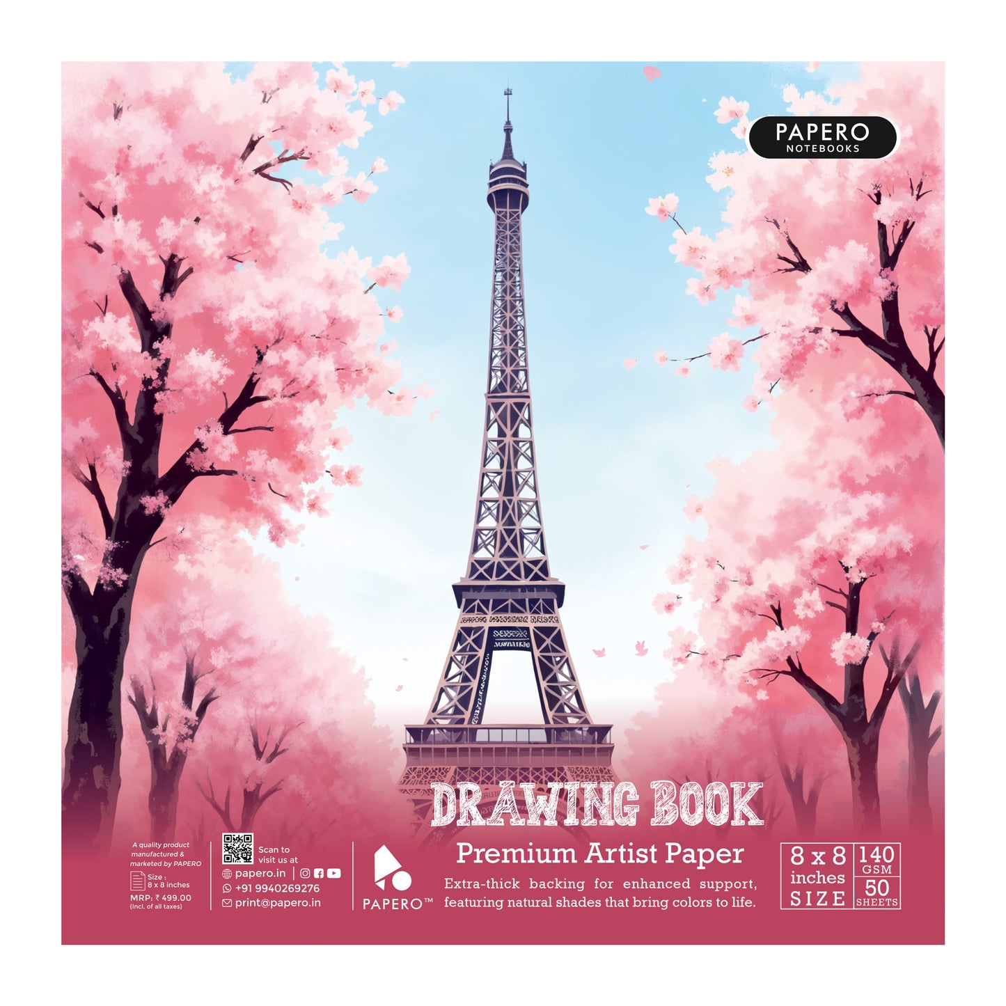 Square Sketch Book – 140 GSM | Eiffel Tower